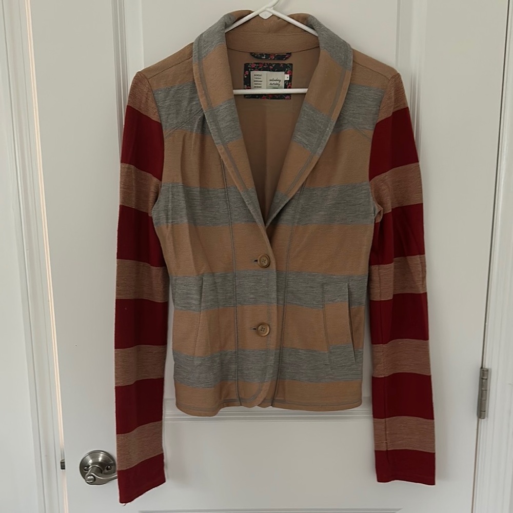 Anthropologie Striped Blazer - Red and Beige